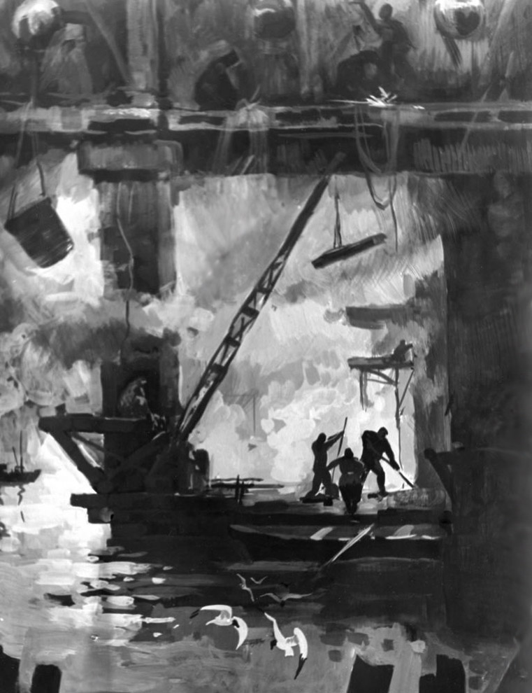 «Будівництво мосту в місті Дніпропетровську». 1978. Полотно, олія